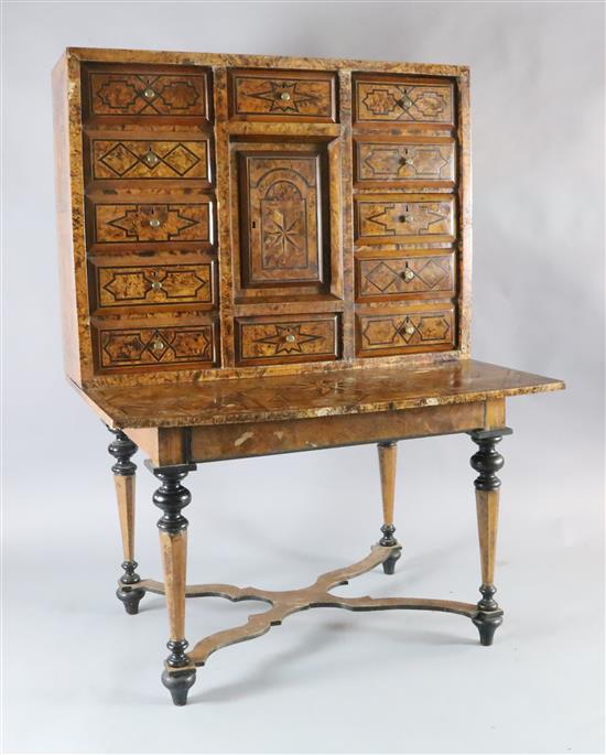 A Louis XIV inlaid walnut cabinet on stand, W.3ft 11in. D.2ft 9in. H.5ft 5in.